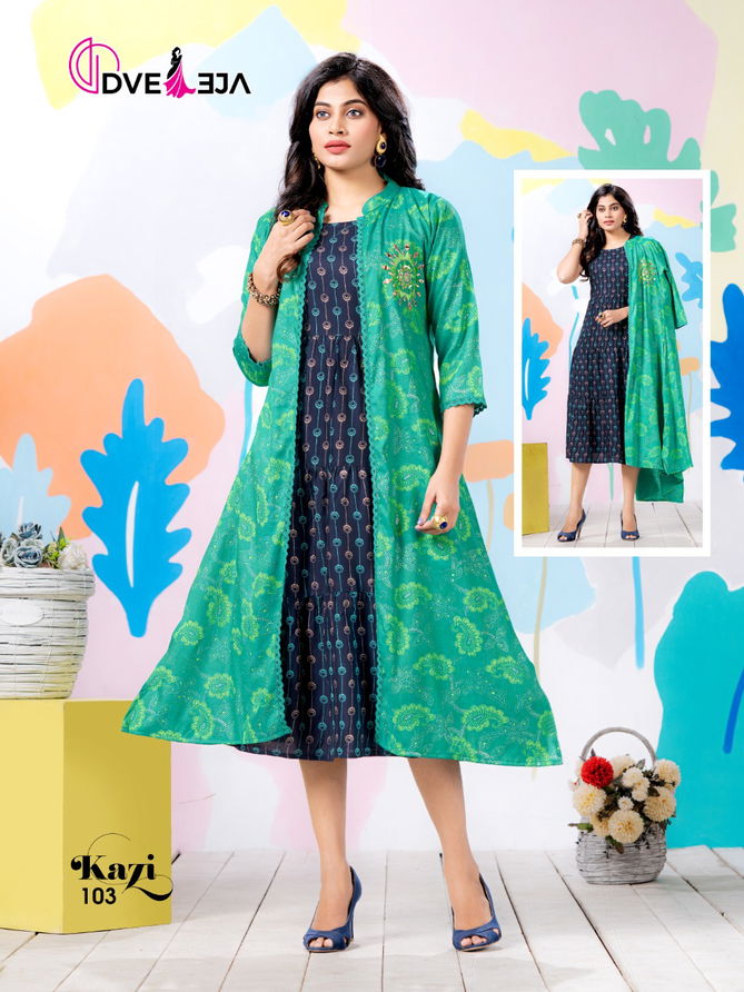 Dveeja Kazi Fancy Designer Regular Wear Rayon Kurti With Jacket Collection